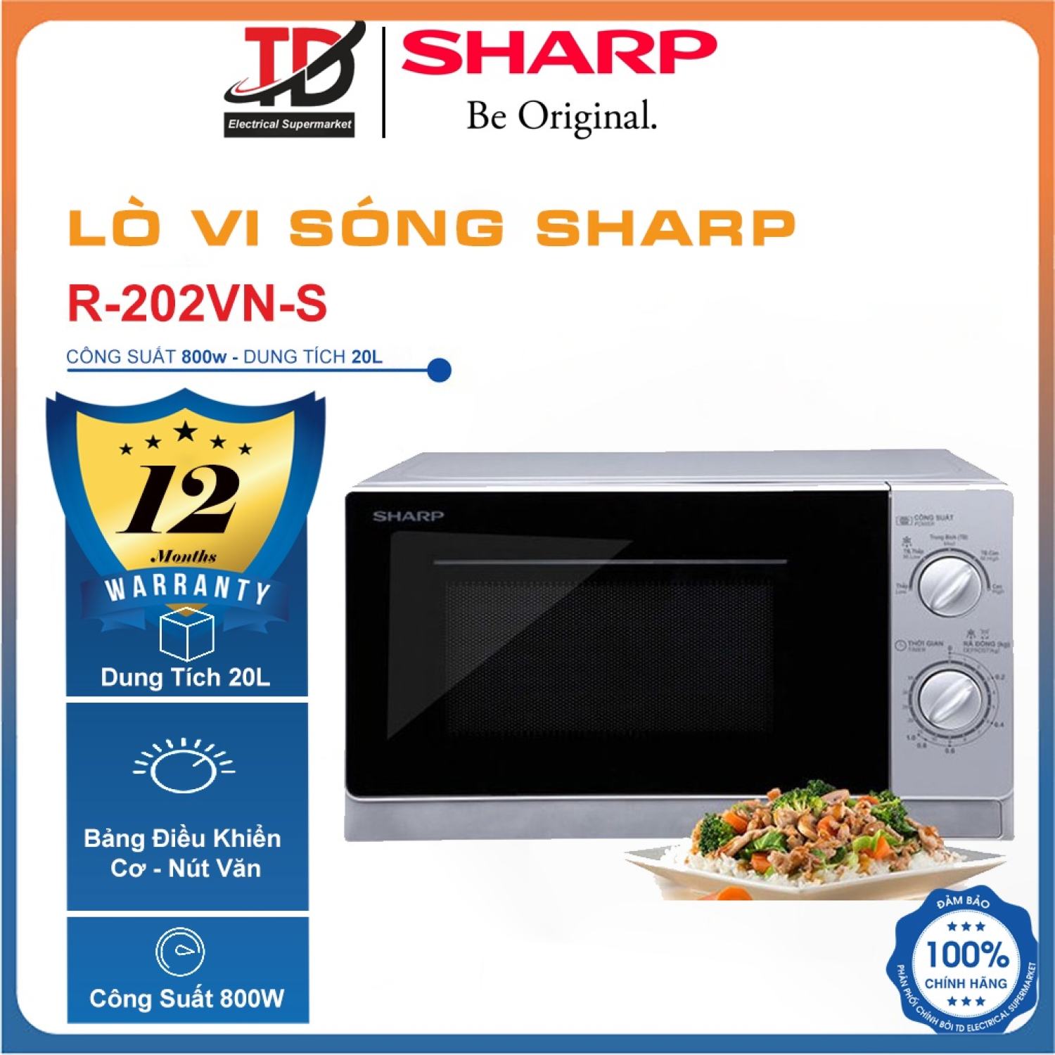 Lò vi sóng sharp r-202vn-s, dung tích 20l, bảo hành 12 tháng
