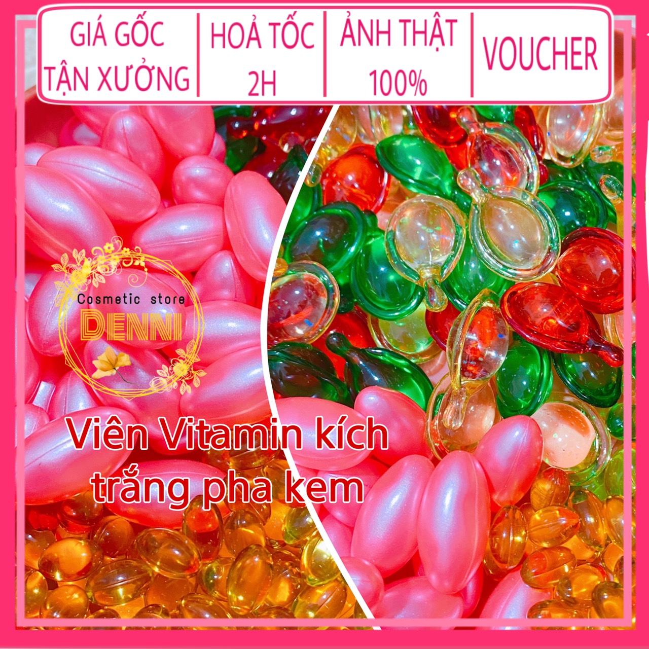 Set 10 viên vitamin E Thái nhiều màu và viên E Hồng dưỡng da