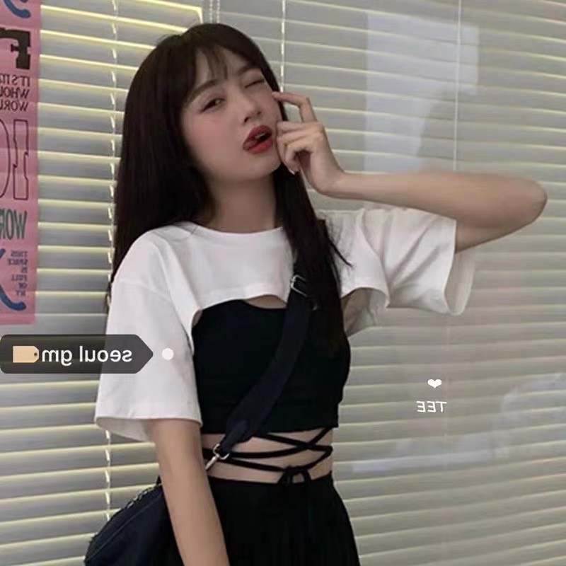 Set áo 2 món croptop tay lỡ đan dây