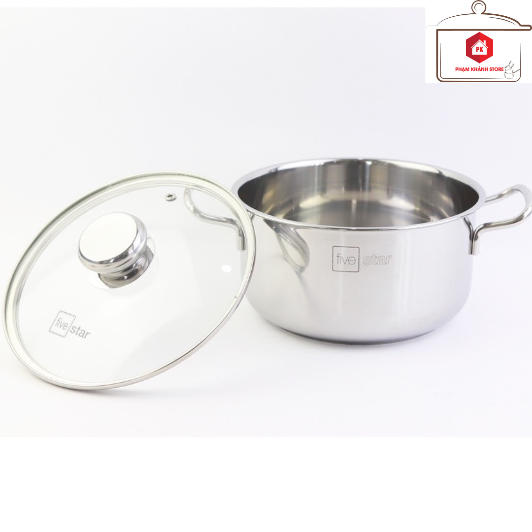 Nồi inox 3 đáy fivestar 24cm nắp kính