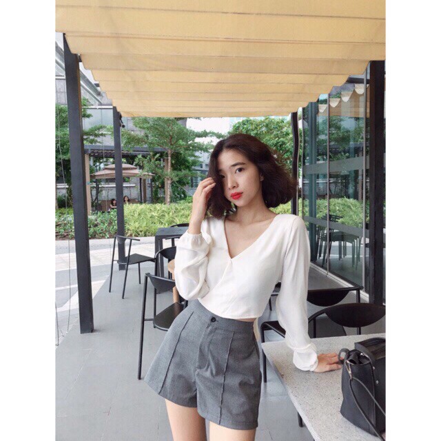 [HCM]Áo croptop nơ lưng tay dài  cherrystore1996