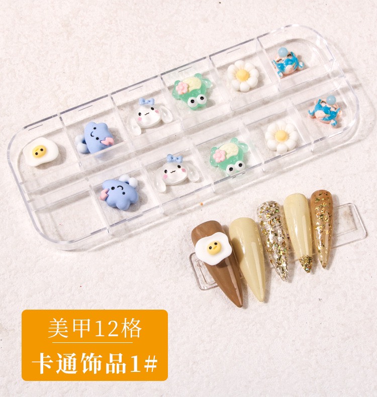 Charm đính móng, set khay charm dễ thương phụ kiện trang trí nail cao cấp mix trong 12 ô