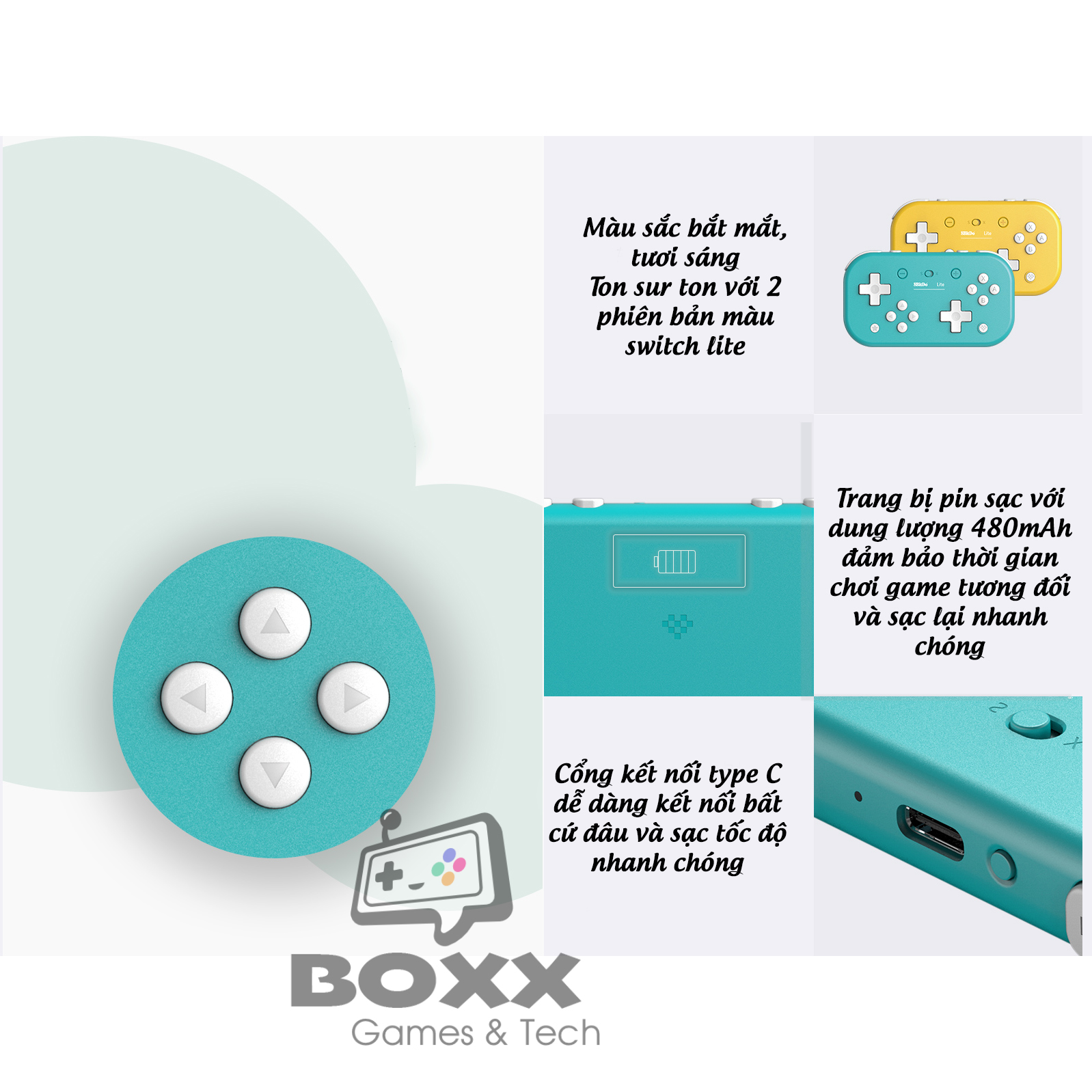 Tay cầm chơi game bluetooth 8Bitdo Lite - Dùng cho Nintendo Switch Windows MacOS Điện thoại