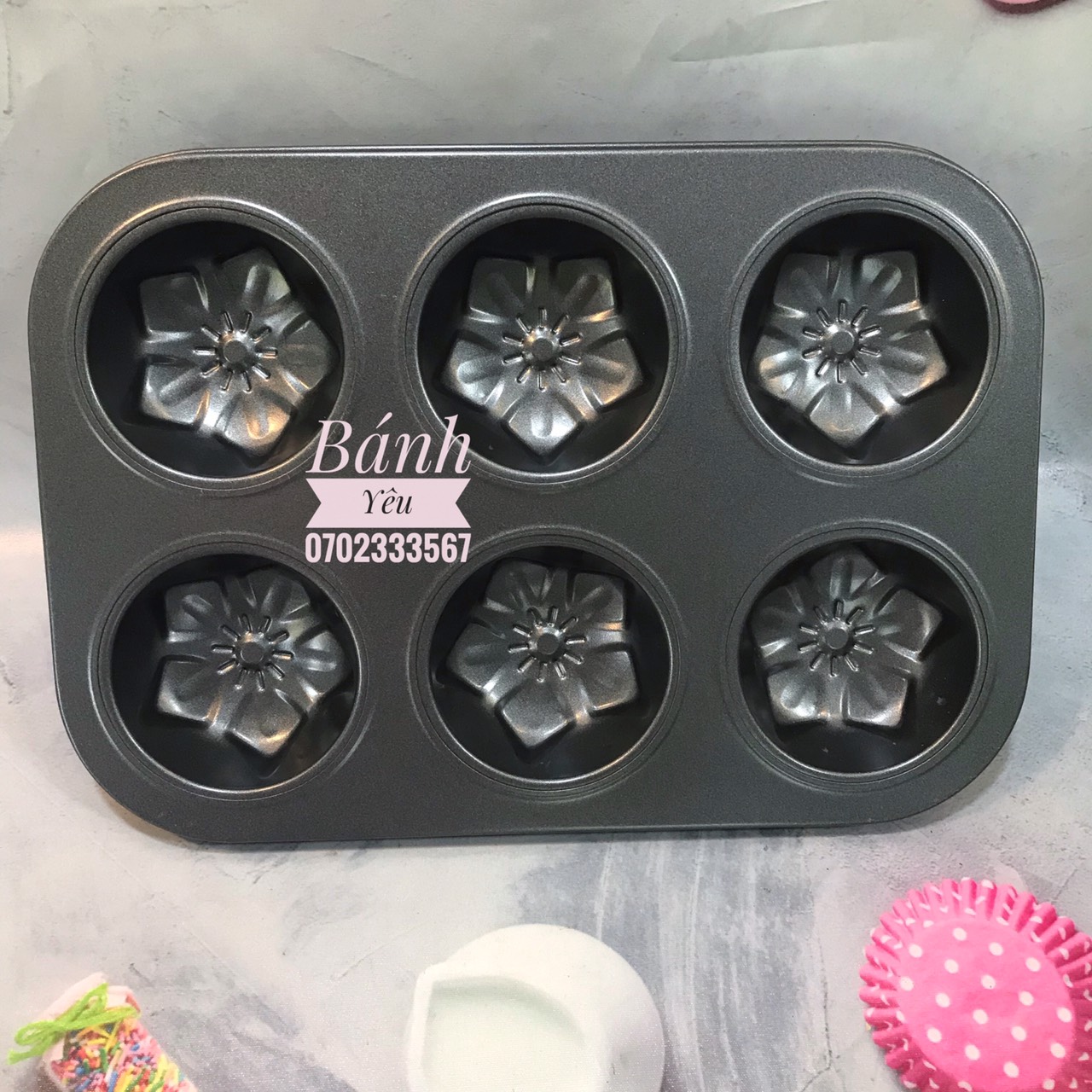 Khuôn Cupcake 6 lỗ Hoa Mai