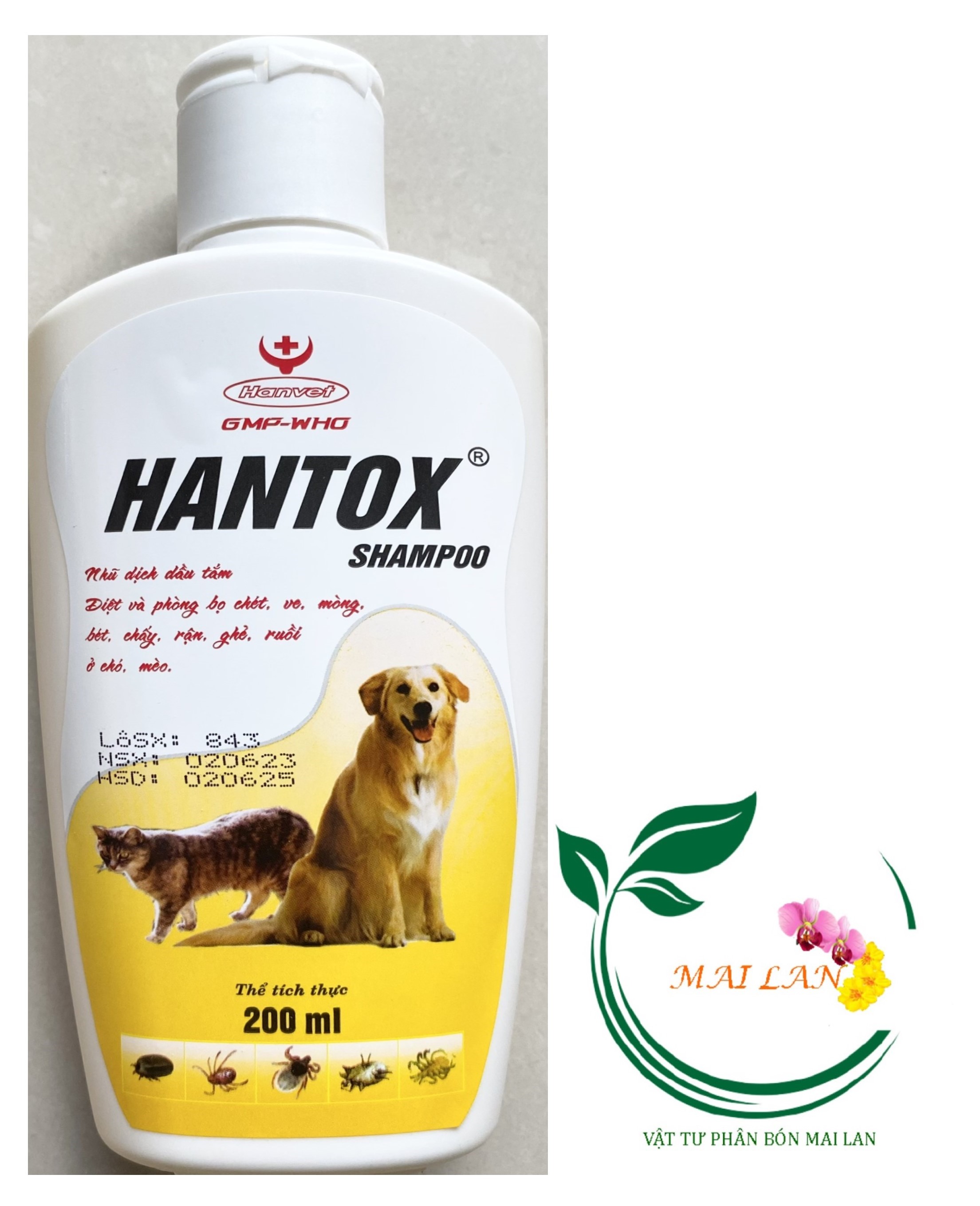 Hantox Shampoo - Dầu tắm Chó, Mèo (Màu Vàng Dành cho trưởng thành) - #065B# 200ml