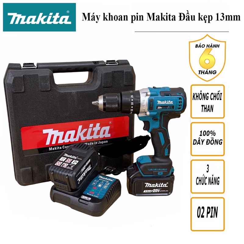 Máy khoan dùng pin Makita 20V Động Cơ Không Chổi Than Đầu kẹp 13ly Hàng cao cấp