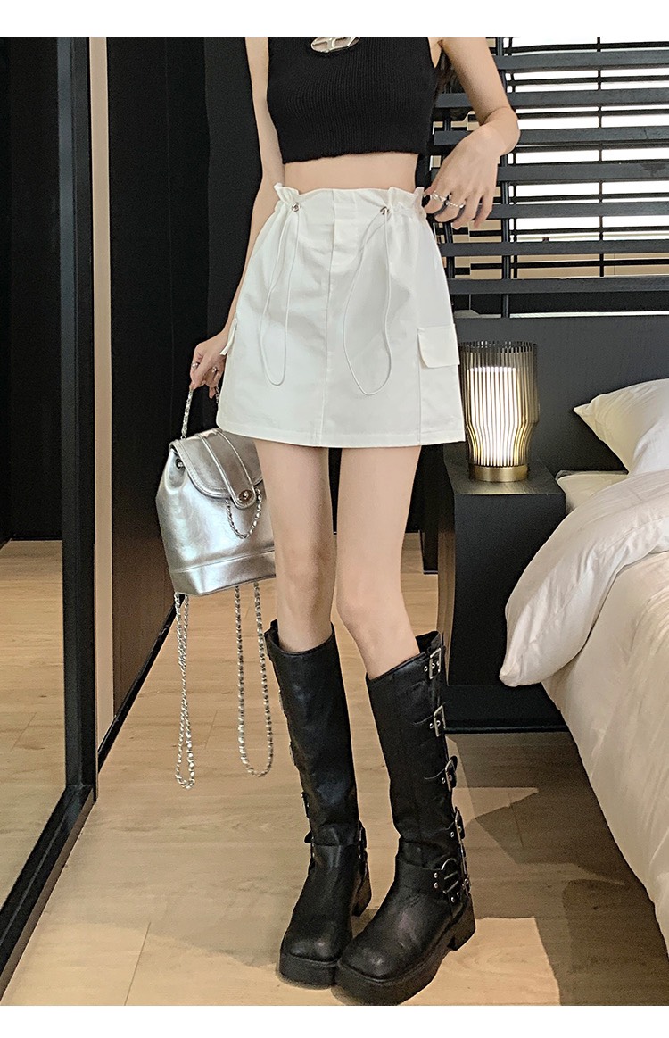 chân váy cạp rút chất kaki kèm quần trong