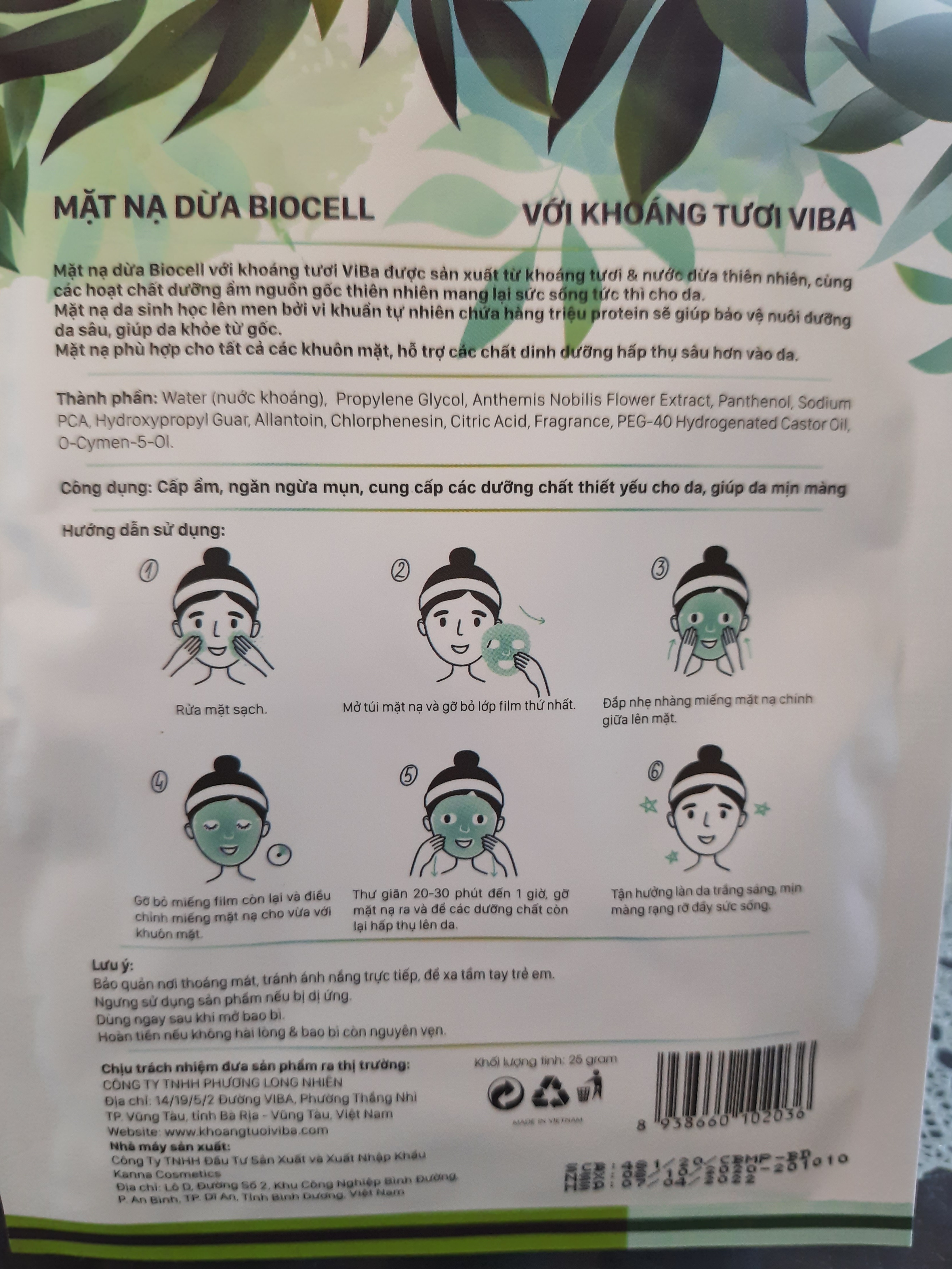 Mặt nạ dừa Biocell Khoáng tươi Viba