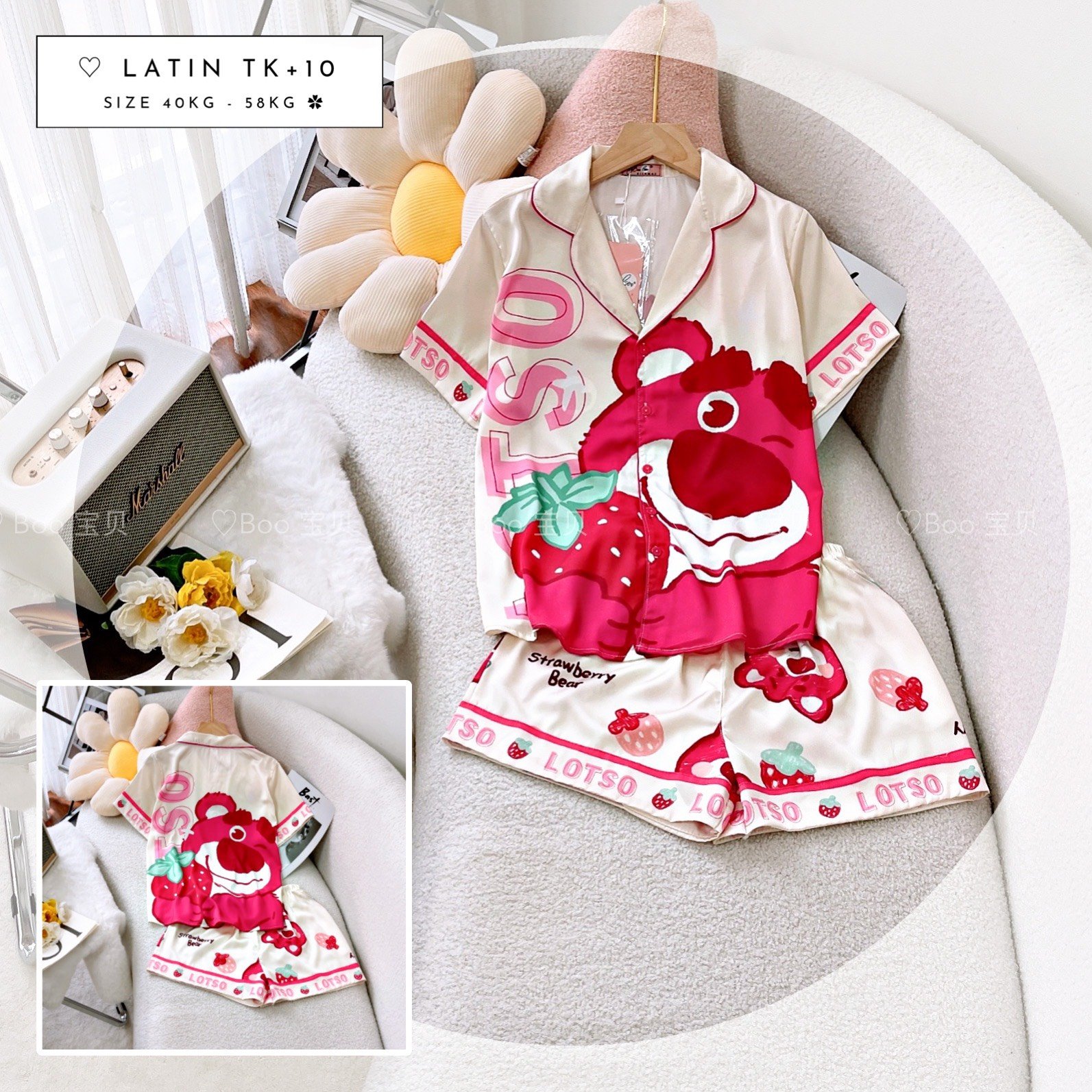 (Tay Ngắn Quần Đùi) - Pijama Mặc Nhà Boo Boo Lụa Latin 40-58kg