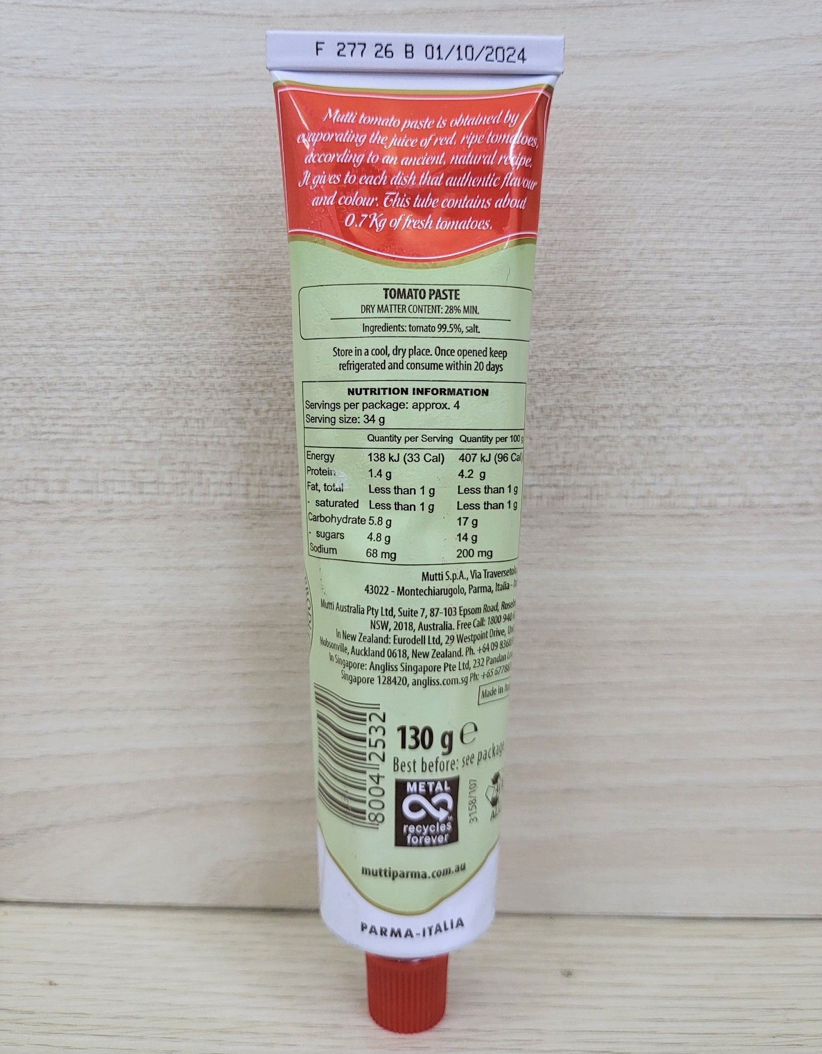 MUTTI (tuýp 130g) SỐT CÀ CHUA ĐẬM ĐẶC 99,5% Tomato Paste Double Concentrated