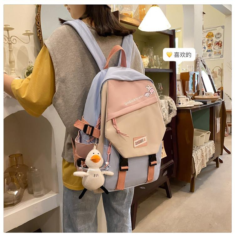 Balo Guofei vải chống thấm phối màu tặng móc khóa vịt bông siêu xinh