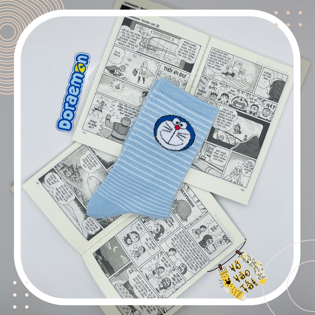 VỚ TẤT CỔ CAO DORAEMON XANH BIỂN NHẠT