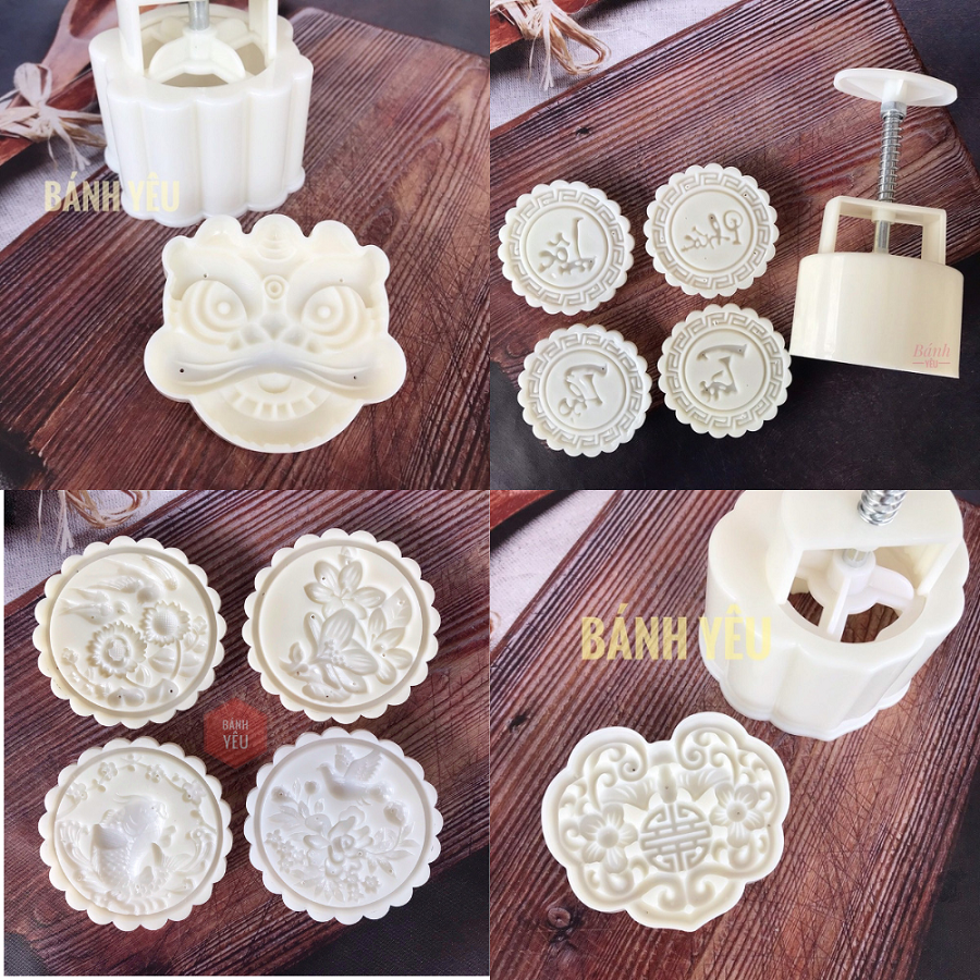 Khuôn Trung Thu Lò Xo Tròn 4 Mặt 150g