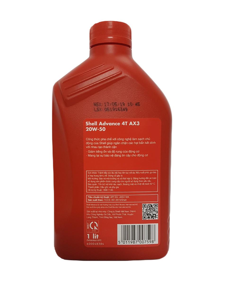 [HCM][XE SỐ] Nhớt Shell Advance AX3 20W50 xe số 1L