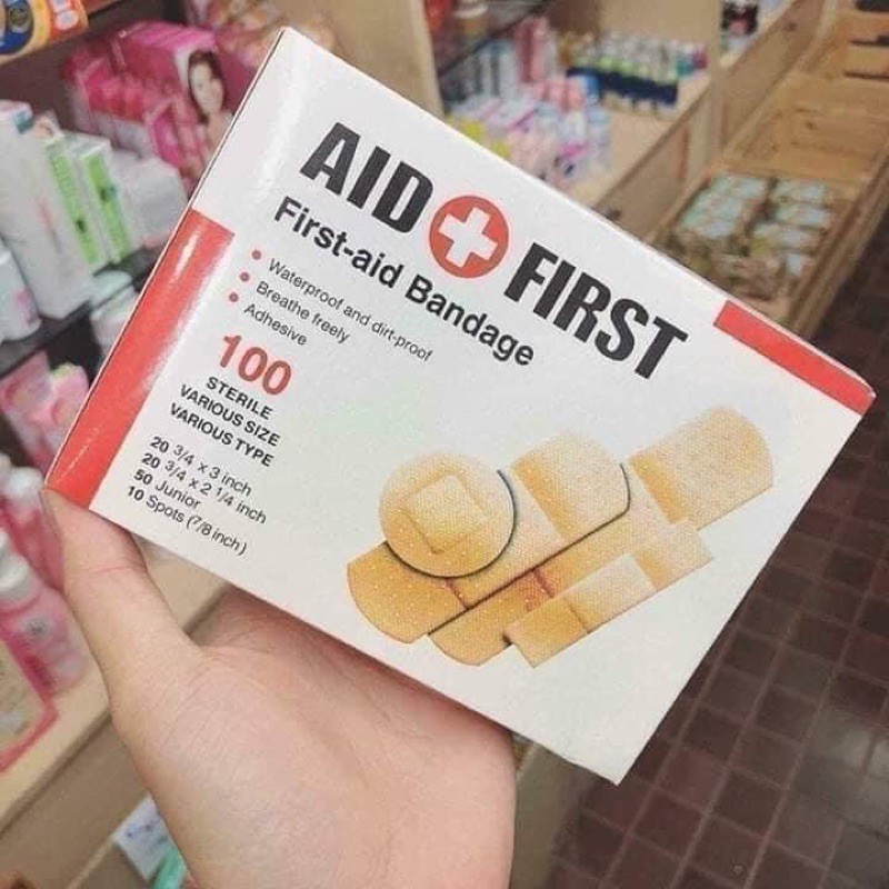 Hộp 100 băng gâu đủ kích thước aid plus