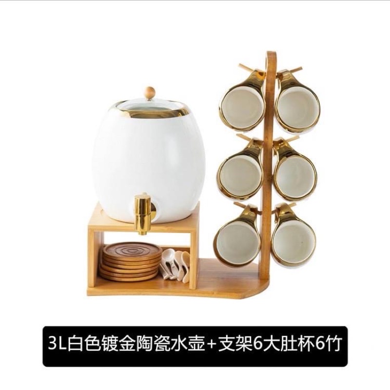 Bộ bình sứ pha trà hình chum kèm giá treo phong cách bắc âu