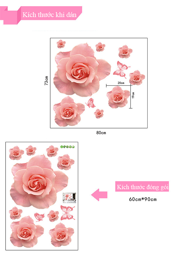 [HCM]DECAL DÁN TƯỜNG HOA HỒNG 3D