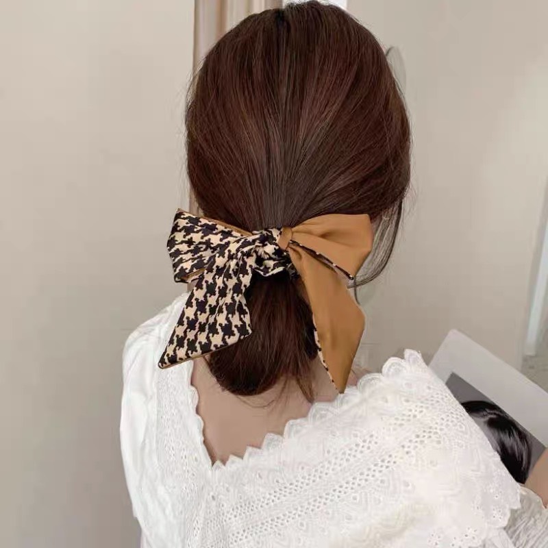 Dây Buộc Tóc, Dây Cột Tóc Đính Nơ Kẻ Caro Cá Tính