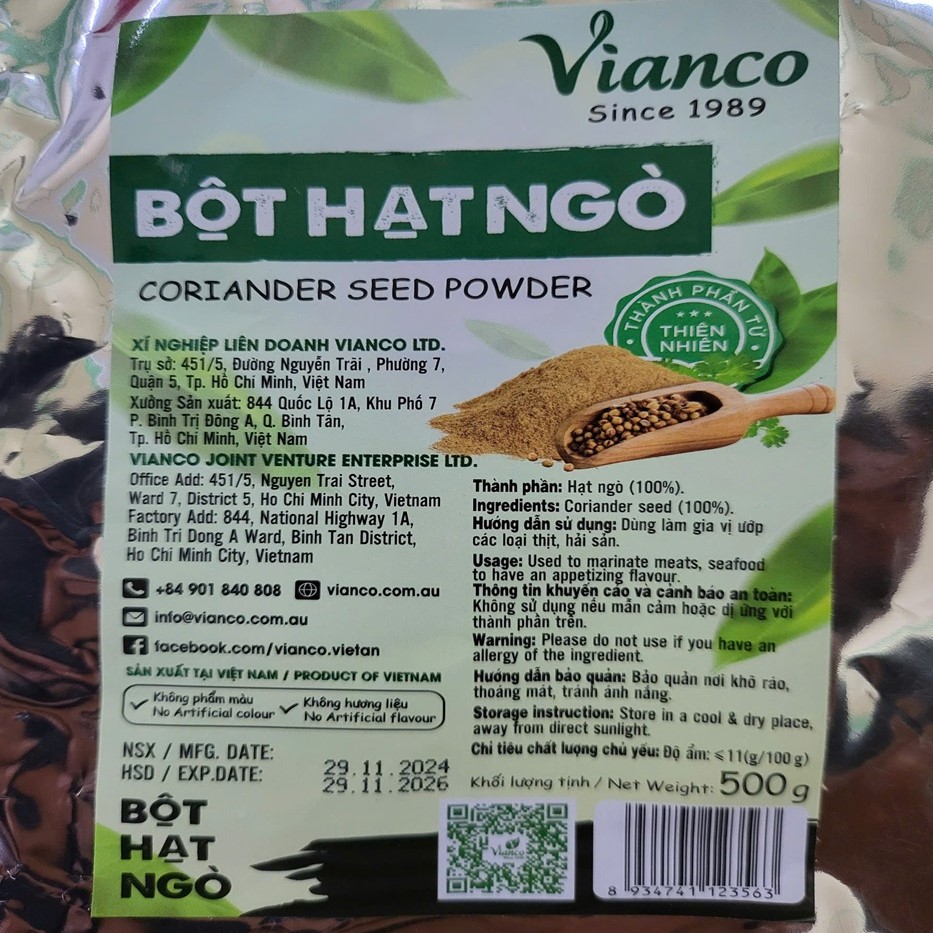 VIANCO (gói NGÒ 500g) BỘT HẠT NGÒ Coriander Seed Powder