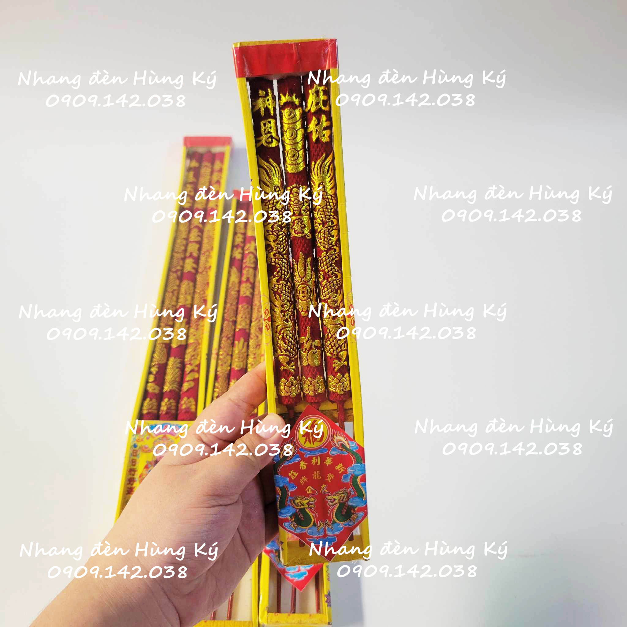 Nhang rồng 3 cây mini màu đỏ đứng tàn