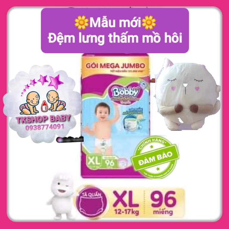 **KÈM MÃ GIẢM**TẶNG 1 GỐI BÔNG MÈO TRÒN**TÃ QUẦN BOBBY ĐỆM LƯNG THẤM MỒ HÔI SIZE XL96 MIẾNG