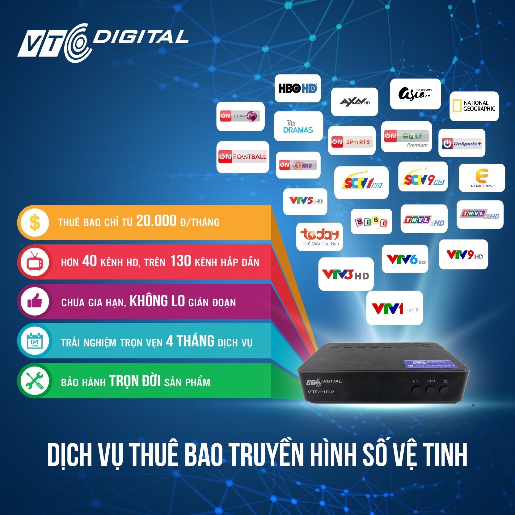 HCMĐầu Thu Vệ Tinh VTC HD V2 Có 4 Tháng Thuê Bao Gói VTC HD