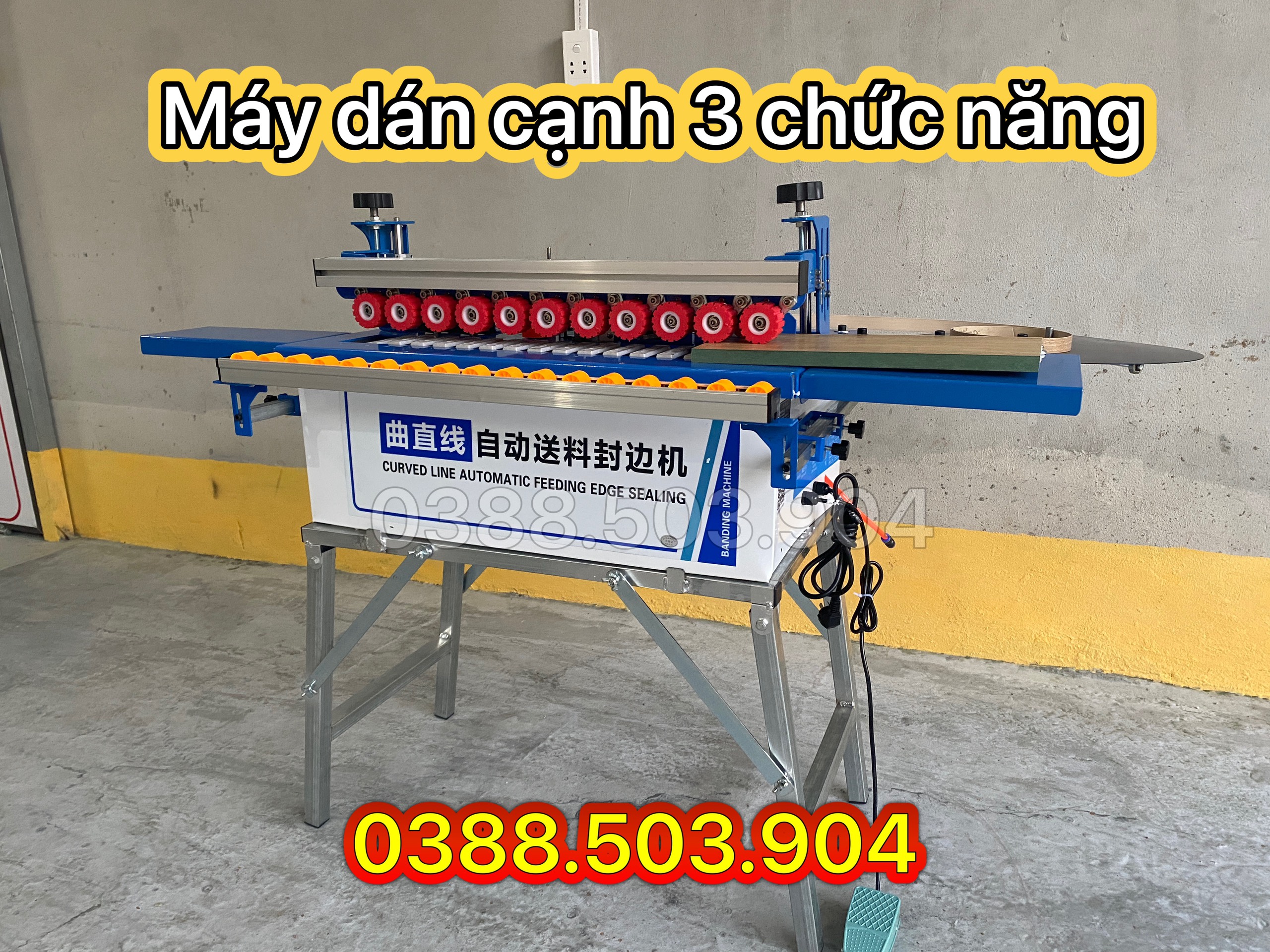 Máy dán cạnh DW590 3 chức năng ( dán, cắt chỉ khi hết ván, tự động đẩy phôi, 3 chế độ dán,...)