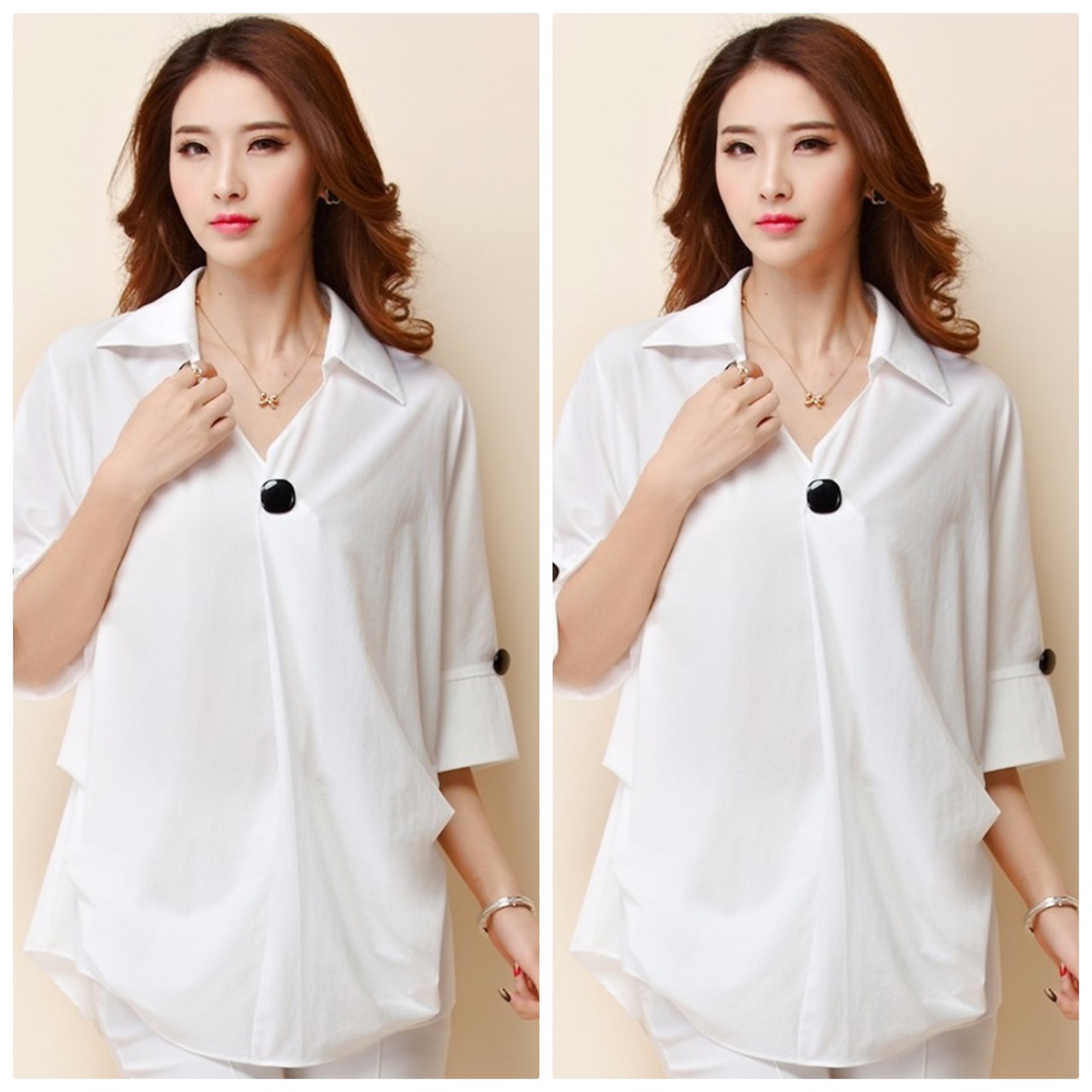 ÁO SƠ MI FORM RỘNG PHỐI NÚT NGOCTRANSHOP - NT1013