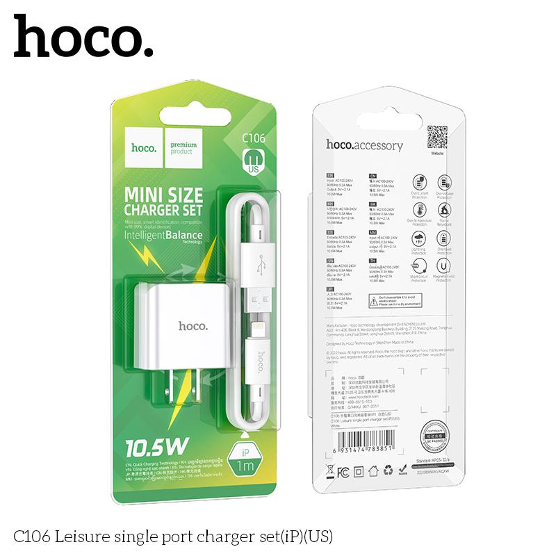 Bộ Sạc Cáp Hoco C106 Cổng iPhone - Type C - Micro 2.1A 10.5W Dài 1m