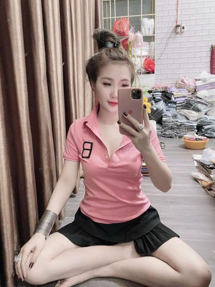 Áo lụa  cổ bẻ ngắn tay in hình logo xịn sò TTSA1128
