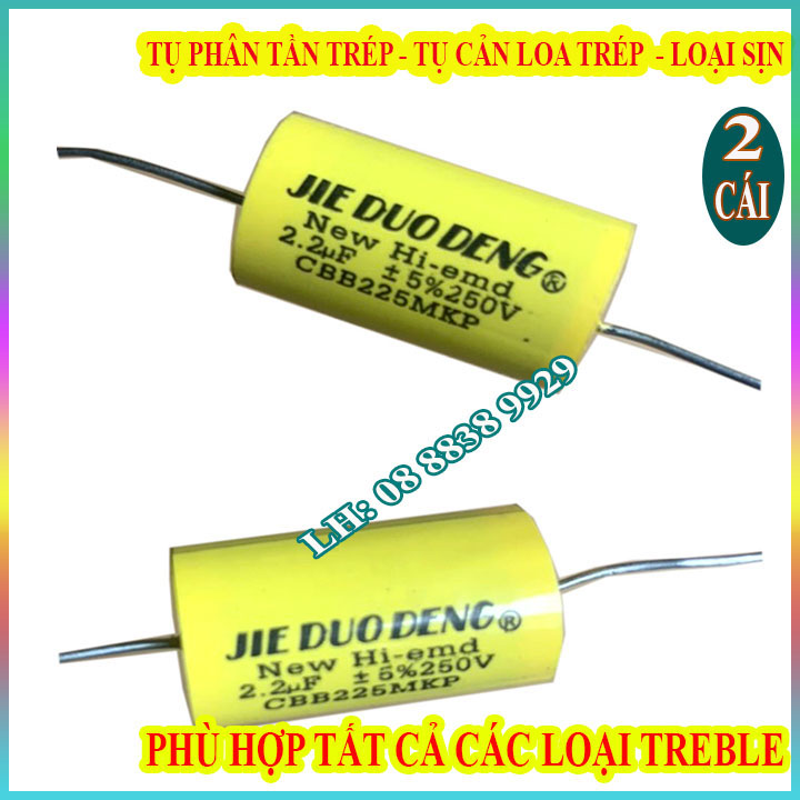 2 TỤ PHÂN TẦN CHO LOA TREBLE 2.2MF VÀNG - TỤ CHỐNG CHÁY TRÉP - TỤ CẢN LOA TRÉP - GIÁ 2 CHIẾC