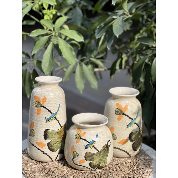 Bộ 3 lọ hoa gốm sứ bát tràng siêu đẹp htt