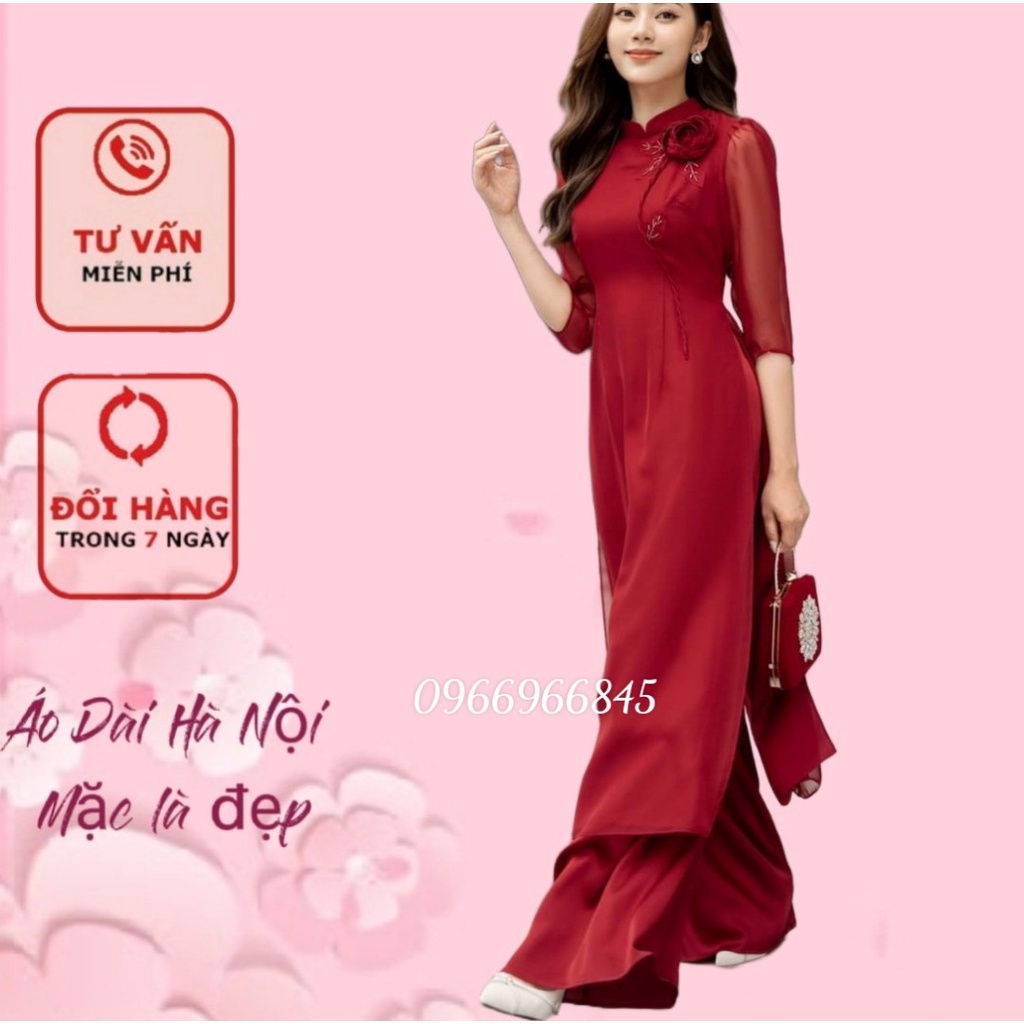 [Giá xưởng} Áo dài cách tân, áo dài màu đỏ đô sang trọng - Áo Dài Hà Nội