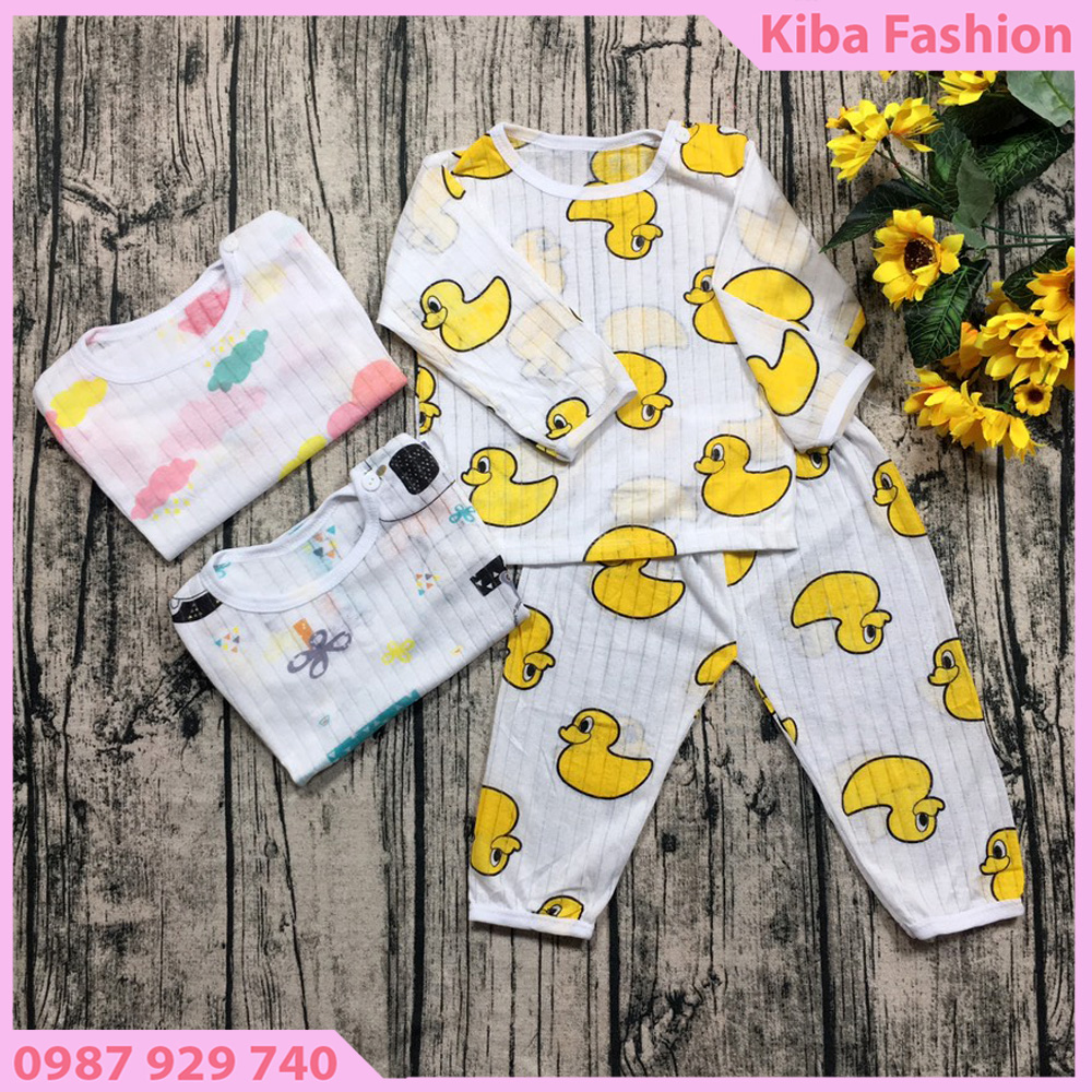 1 Bộ cotton giấy dài tay cho bé sơ sinh 3-12kg cúc cài vai-Ảnh+Video thật Bộ quần áo thu đông cho bé bộ quần áo trẻ em