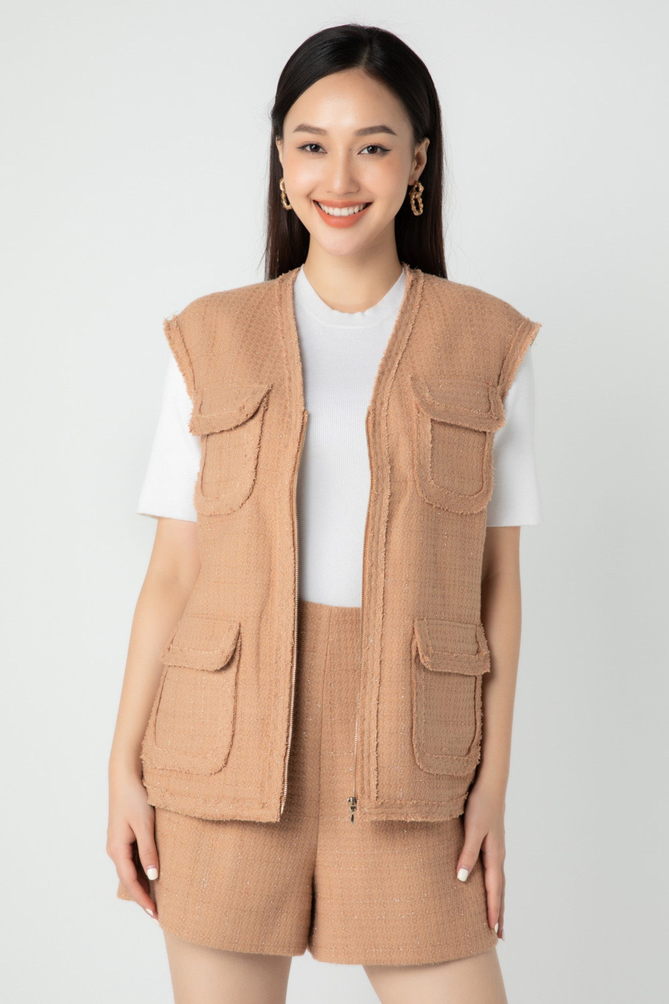 Áo gile nữ dạ Tweed IVY moda MS 76T0093
