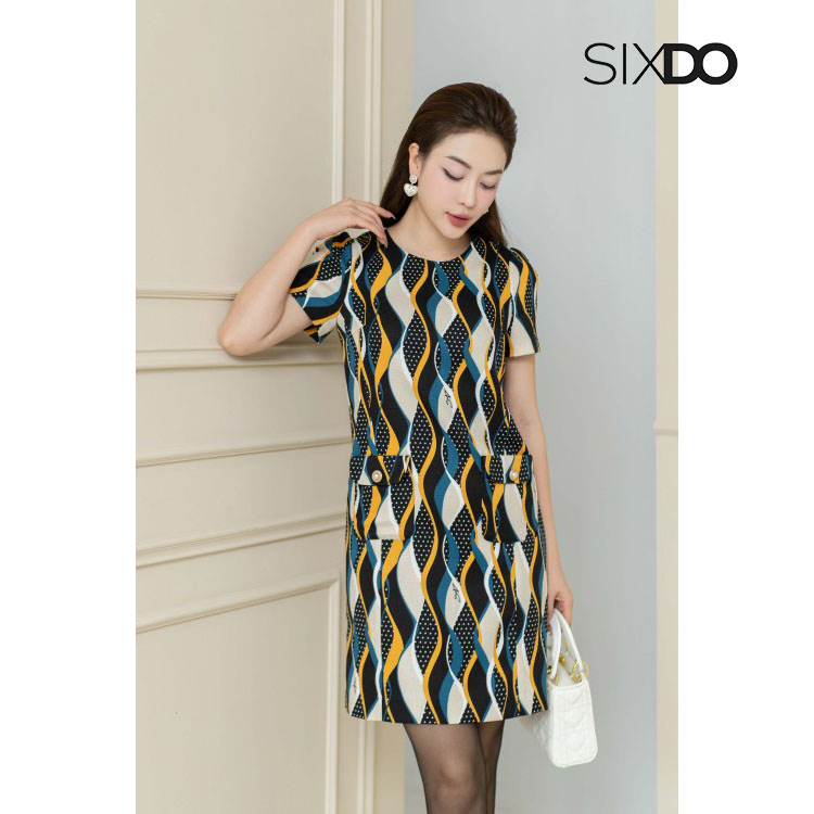 Đầm thô dáng suông họa tiết phối túi SIXDO (Mini Raw Dress)