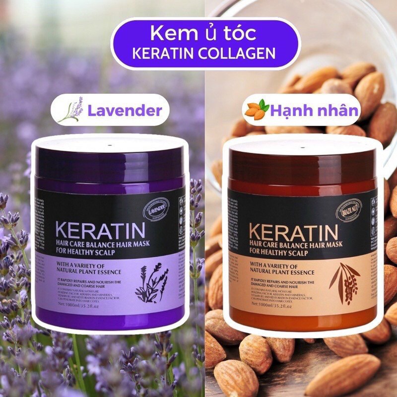 Kem hấp tóc, ủ tóc keratin collagen natural care 1000ml - siêu mềm mượt, phục hồi tóc hư tổn, thơm lâu