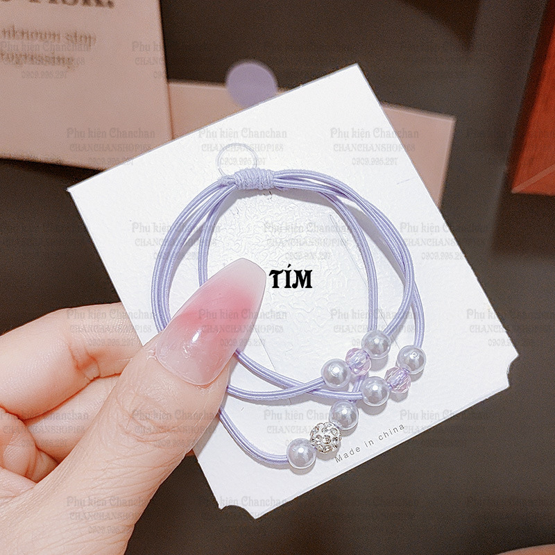 Cột tóc hạt châu và huy hiệu cườm xinh 6k / sợi