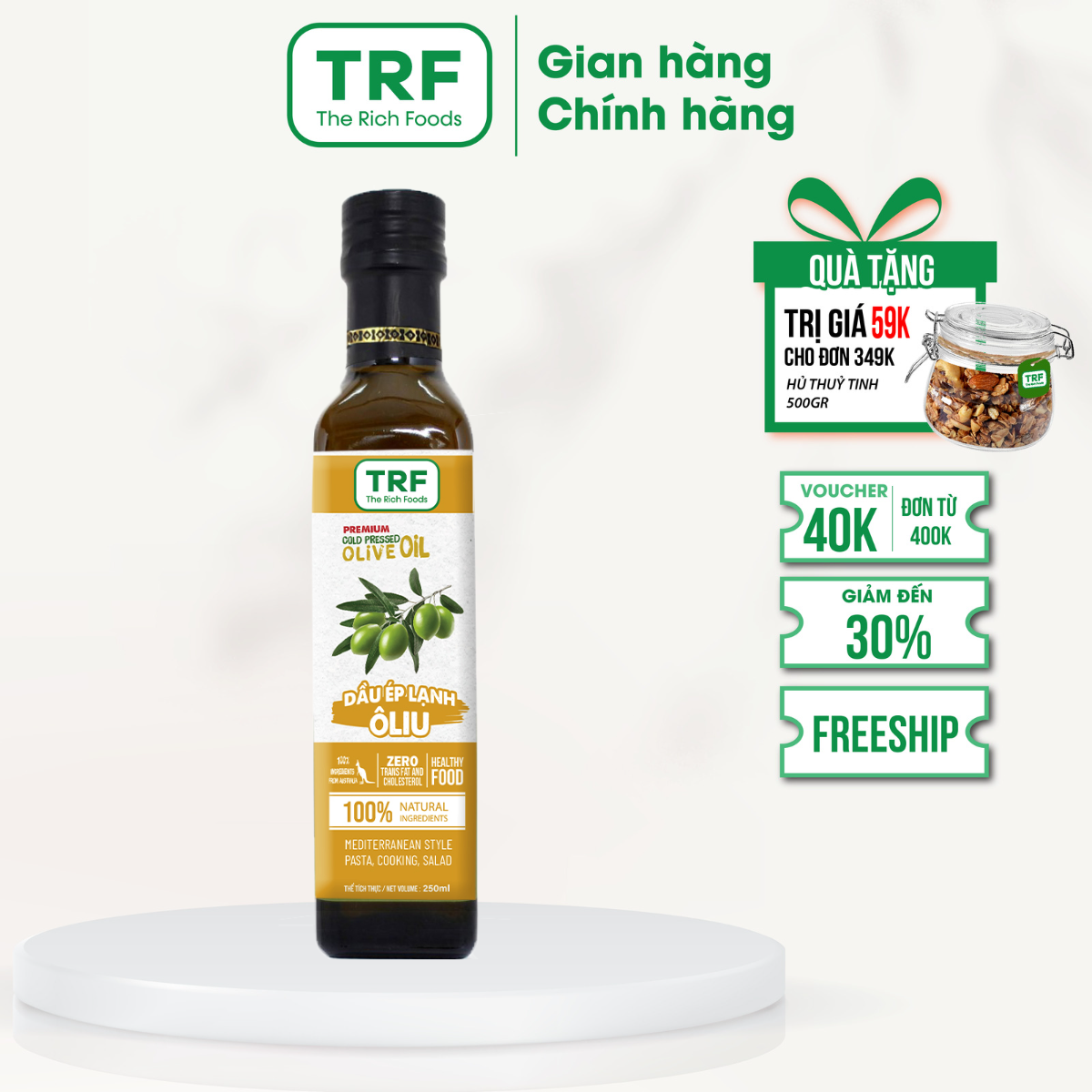 Dầu olive hữu cơ ép lạnh-The Rich Foods- 250ml
