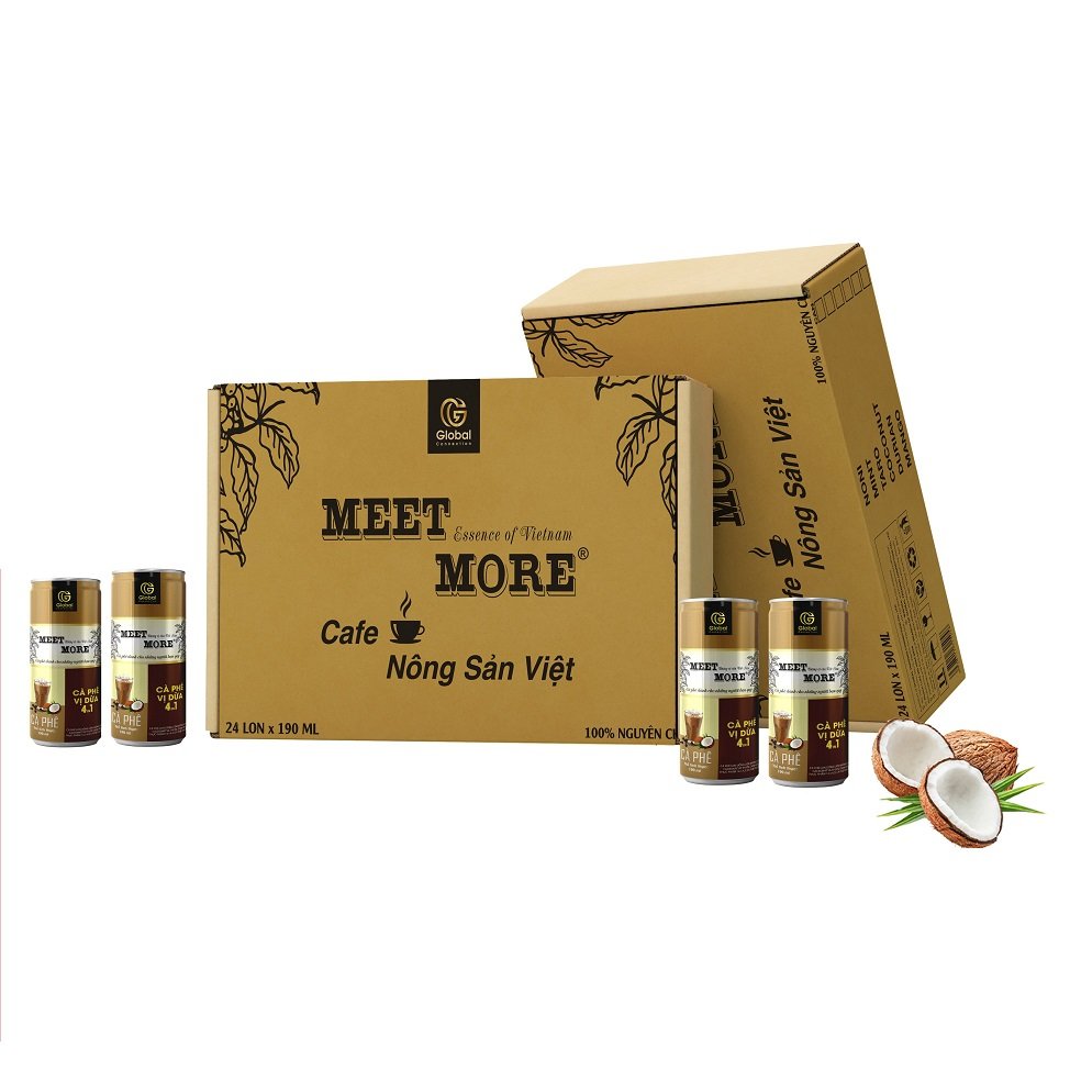 Lốc 6 lon cà phê hòa tan vị dừa Meet More 190g