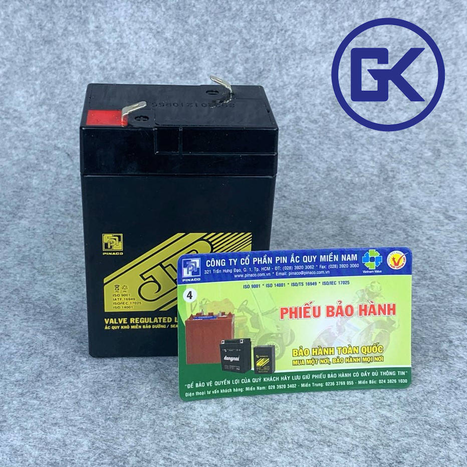 [Bảo hành 6 tháng] Ắc quy khô 6V Đồng Nai PINACO PA6 4.5