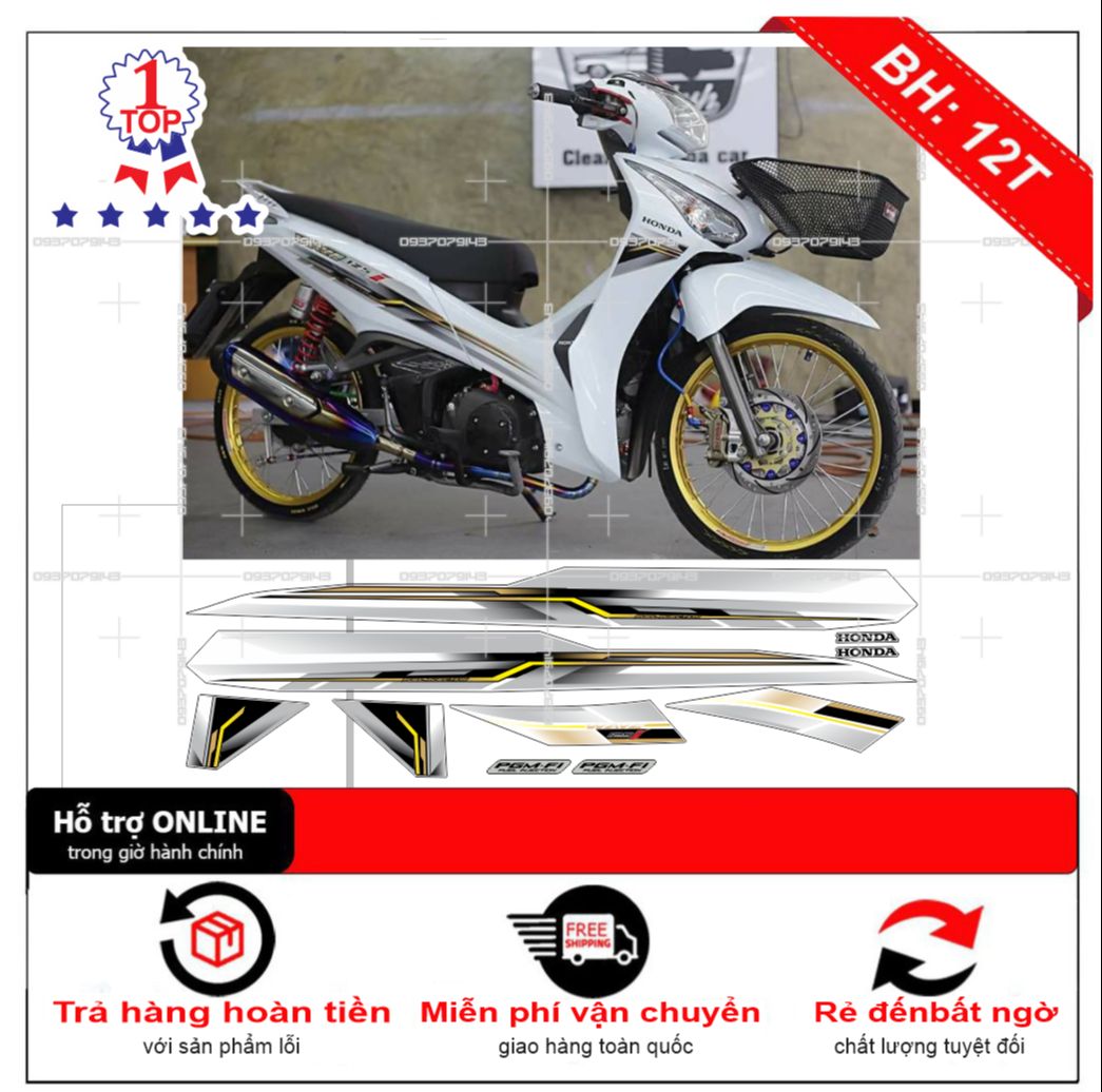 Tem xe wave 125i dán xe trắng