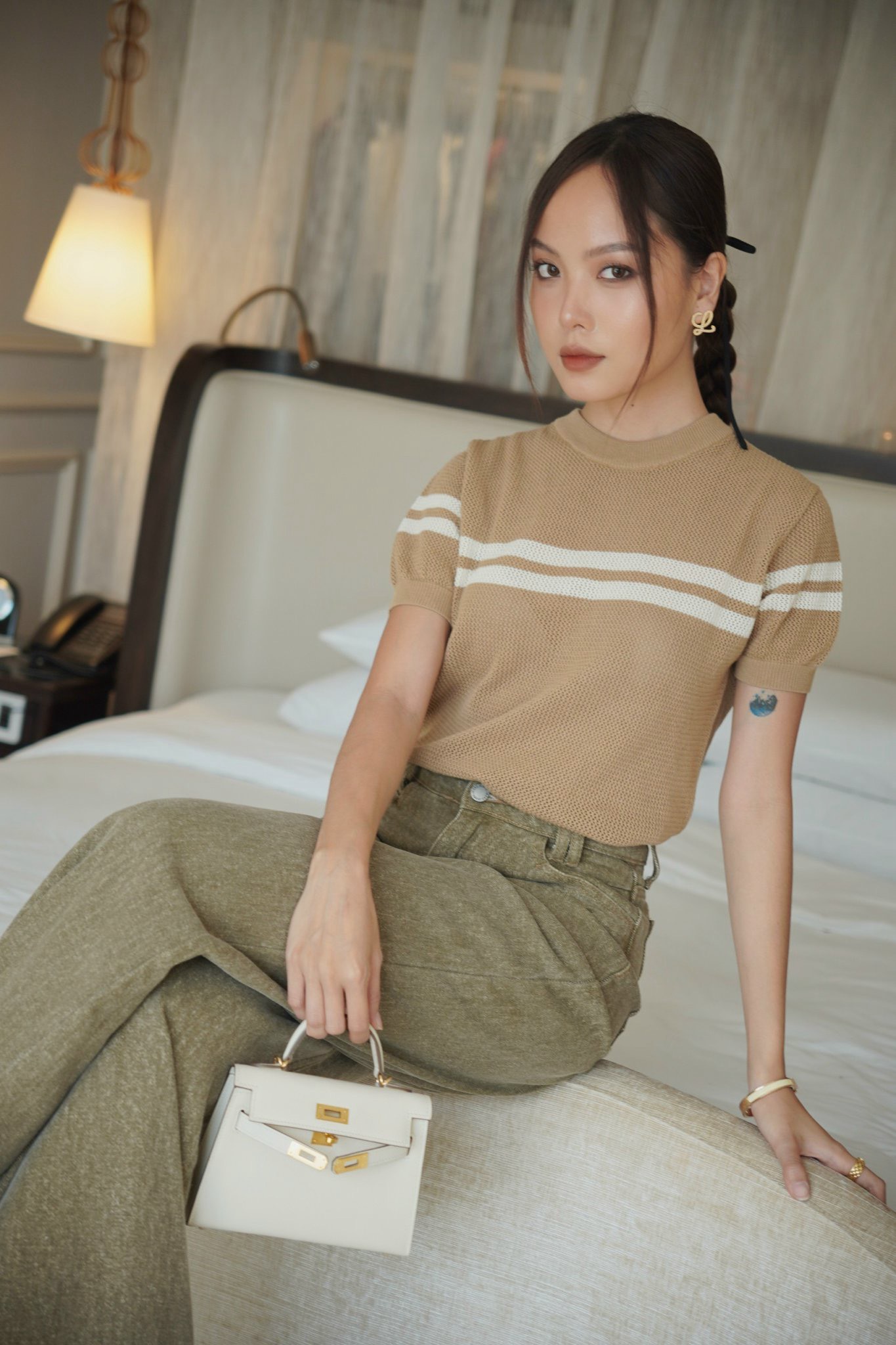 Áo len tay ngắn sọc BASIC ASPEN TOP
