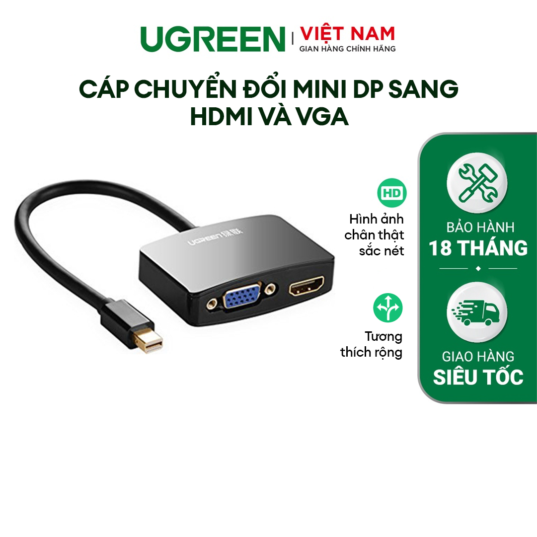 Cáp chuyển miniDP sang HDMI và VGA dài 15CM UGREEN MD108 10427 - Hãng phân phối chính thức