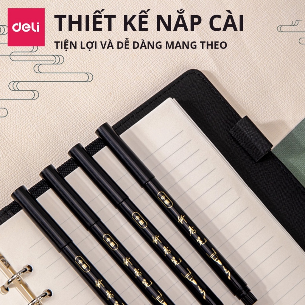 Bút viết thư pháp chữ Hán Calligraphy Deli - brush pen nhiều kích cỡ ngòi, có thể đổ thêm mực Deli 75514 / 75515 / 75516