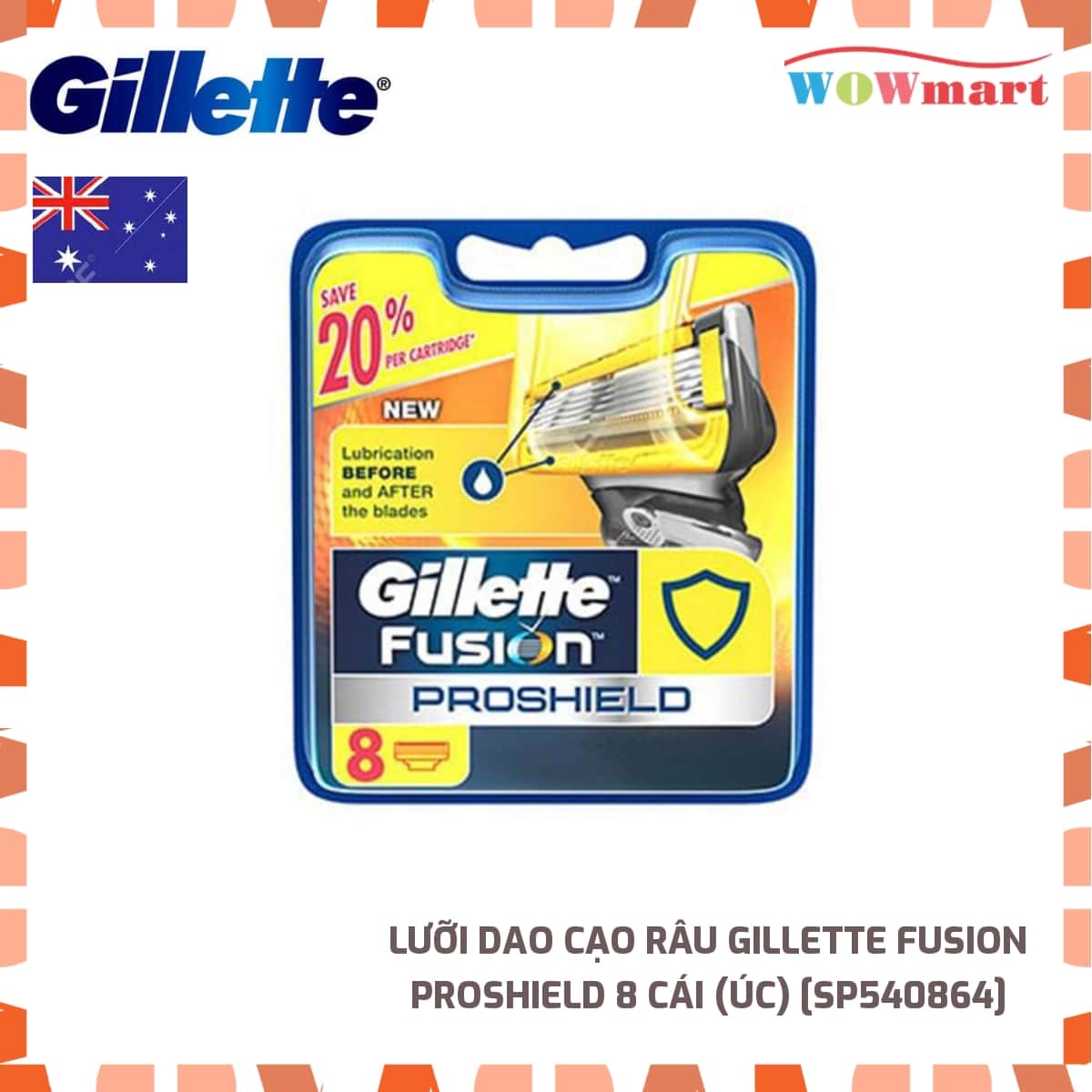 Lưỡi dao cạo râu Gillette Fusion Proshield 8 cái (Úc)