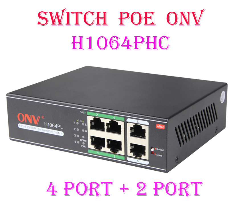 Switch PoE chính hãng ONV 4 cổng + 2 cổng Uplink Model ONV-H1064PHC (BH 12 Tháng)