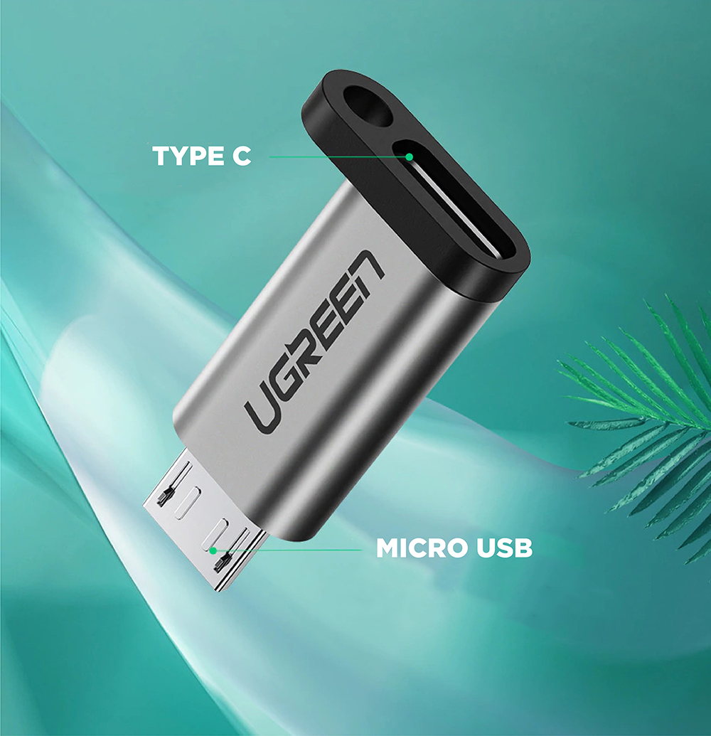 Đầu chuyển cổng Type C sang cổng Micro USB UGREEN US282 | Sạc và đồng bộ hoá dữ liệu | Chiều dài 2,5cm | Bảo hành 18 tháng 1 Đổi 1 | 50590.