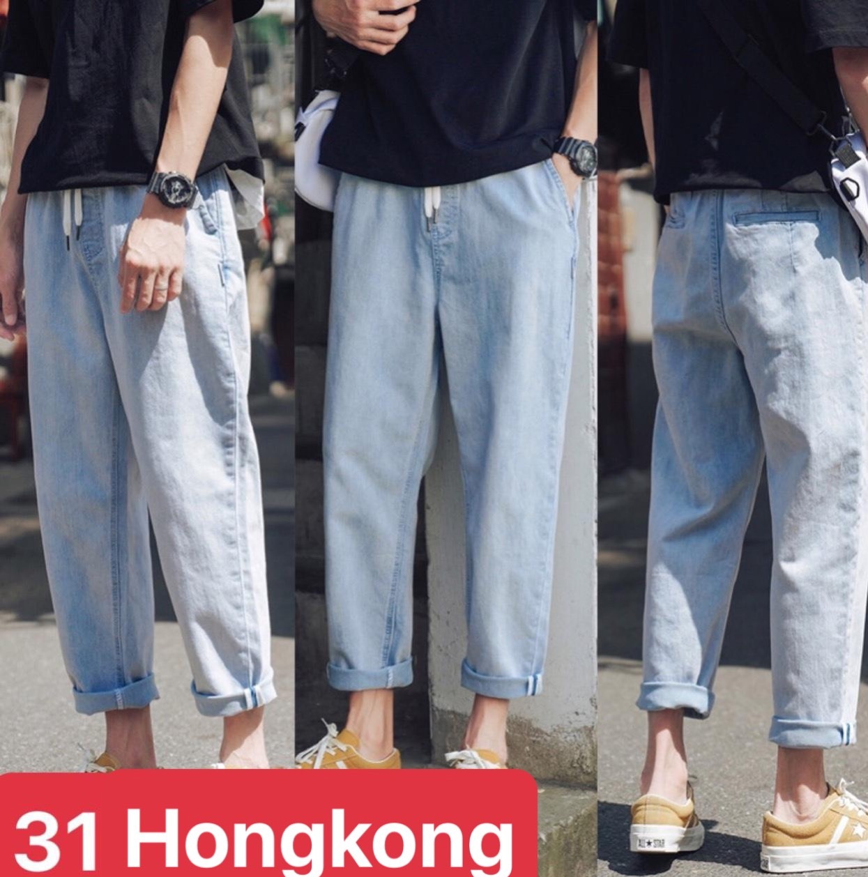 QUẦN BAGGY JEAN NAM CHẤT BÒ ỐNG RỘNG DÀI LƯNG THUN CẠP CHUN NHẬT BẢN XÌ TEEN HÈ HOT TREND DB-31 - HONG KONG FASHION