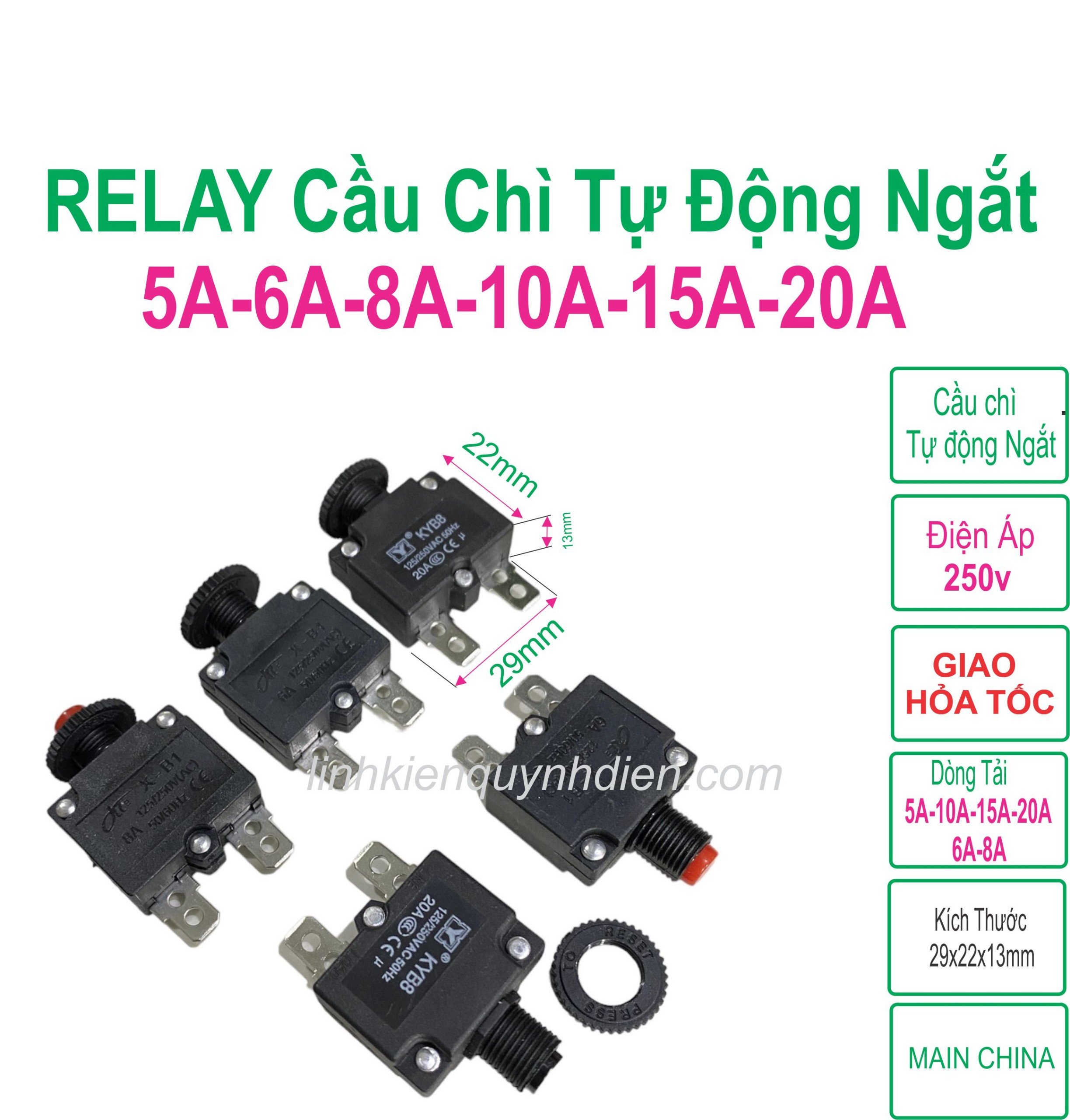 Relay cầu chì tự động ngắt 5a 6a 8a 10a 15a 20a 25a - linh kiện điện tử quỳnh diễn